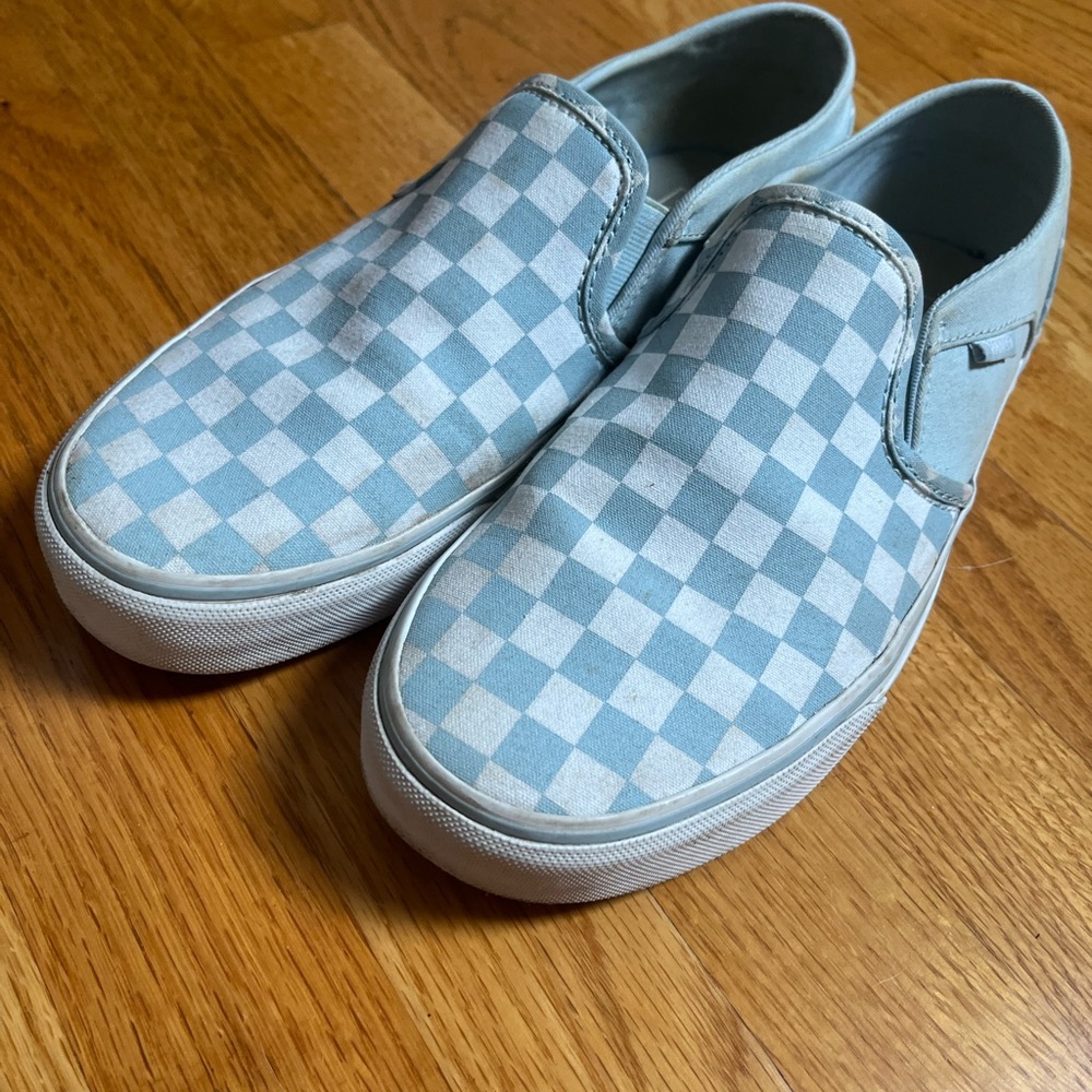 Vans checkerboard slides- Baby blue